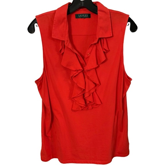 Lauren Ralph Lauren Women’s sleeveless ruffle front cotton top red size large. - Picture 1 of 8